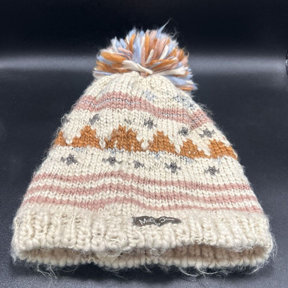 Matilda Jane Beanie Girls OS Knit Pullover Fleece Lined Puff Ball